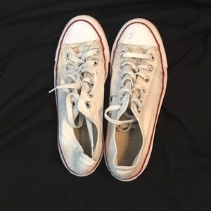 Well Loved Paint Splattered White Converse